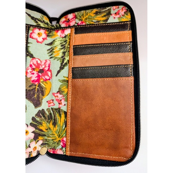 Vaan & Co Upcycled Leather Tropical Floral Crossbody Wallet Bag Yellow Black - Picture 9 of 15